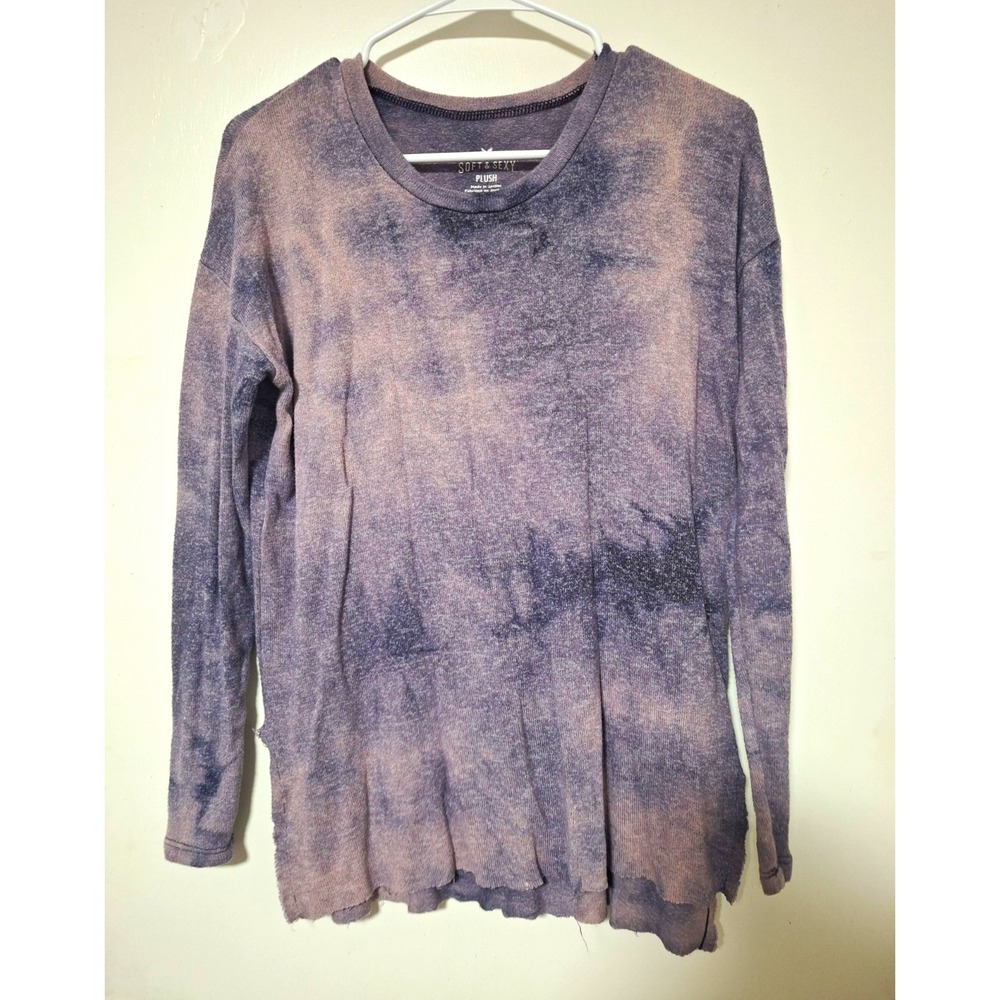 American Eagle Soft & Sexy Plush Womens Long Sleeve Shirt Small Gray Tie Dye